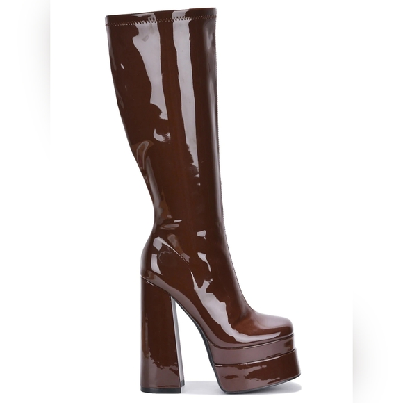 Mid Calf Platform Boots Square Toe Knee High Chunky Block Heel - Picture 4 of 5